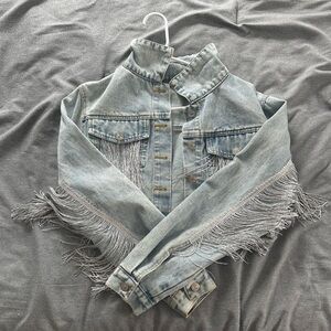 Cropped Denim Jacket with Sparkly Fringe